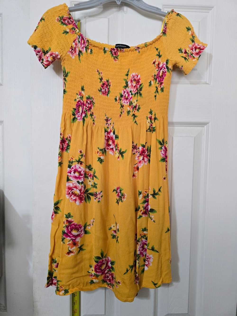 Yellow Mini Dress Size Small Off The Shoulder Smocked Floral Boho  Cottagecore